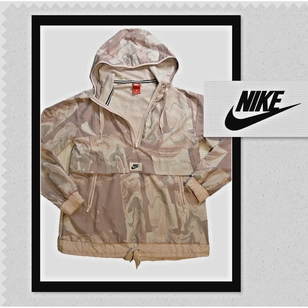 Nike Women's Medium 1/2 Zip Rain Jacket Windbreaker Marbled Pink White Pullover - Picture 1 of 16